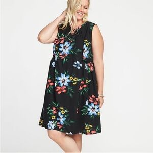 Old Navy Women’s Lace Up Dress XL Black Floral Sleeveless